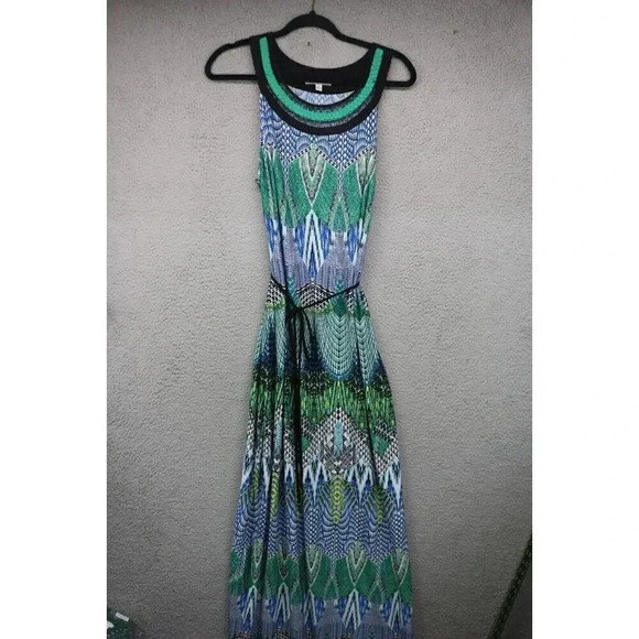 Sandra Darren Sleeveless Silky Maxi Dress-Size 14-Mesh Collar-Tie Belt - Picture 1 of 9